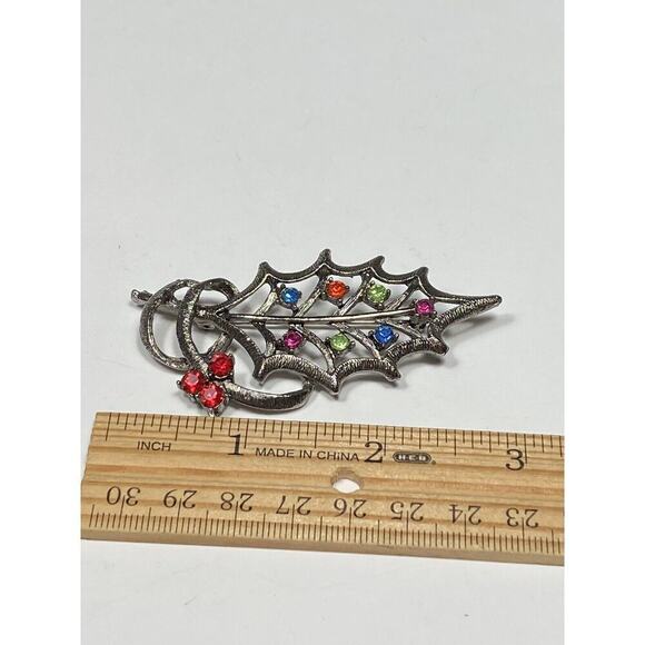BEATRIX Brooch Pin Leaf Designer Gunmetal Tone Rhinestones Vintage - Picture 6 of 8